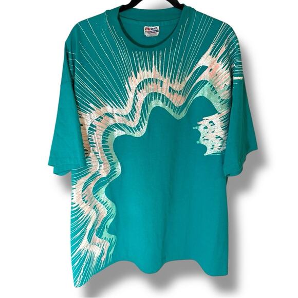 Vintage 80s Hanes Fifty-Fifty Abstract Silver Foil Graphic T Shirt Large - Picture 1 of 6